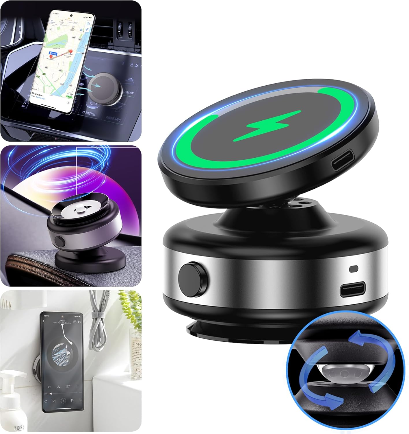 Wireless Charger Car Magnetic Phone Holder, 360° Rotatable Car Navigation Holder-image