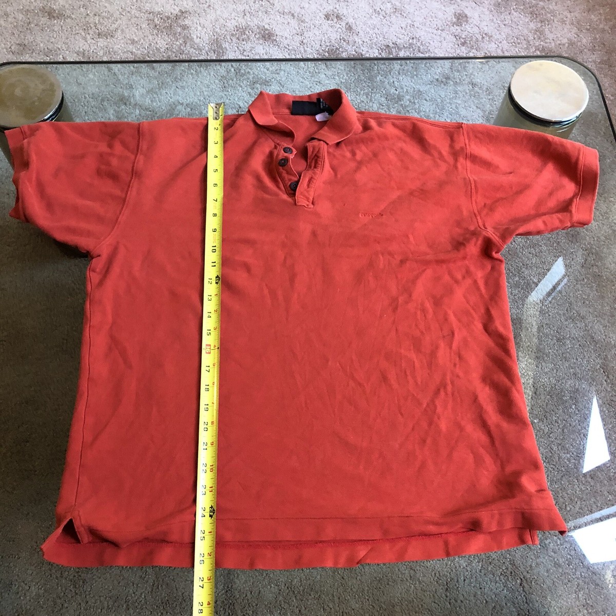 PATAGONIA VINTAGE ORGANIC COTTON BUTTON UP POLO DISTRESSED ORANGE