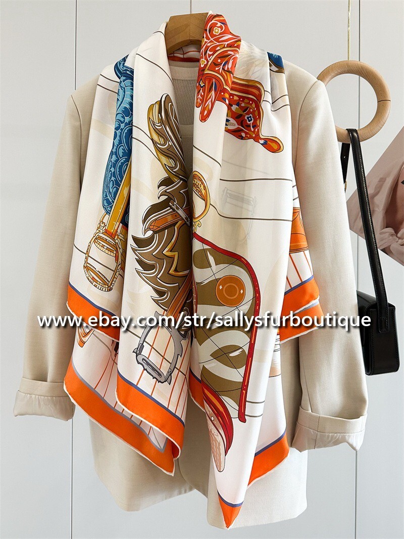 Sallys Boutique Saddle Print Silk Scarf Stole 53