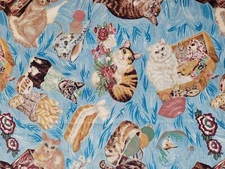 Fabric Freedom 100% Cotton Fat Qtrs. 18"x21 Cats Flowers Yarn Teacups Vgt blues 