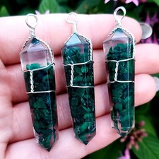 Malachite orgone resin wire wrapped Crystal Healing Gemstone pendant - 1pc