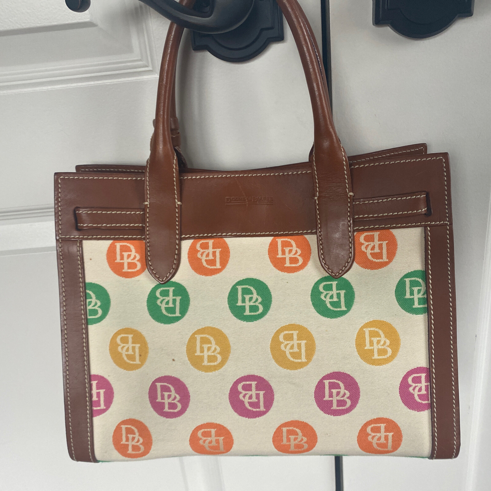 Dooney And Bourke Multi Polka Dot Purse Handbag Leath… Gem