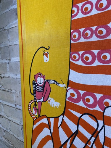 RARE WAMSUTTA SCUDA Bob Van Allen Mid Century Modern Canvas Art Giraffe&Monkey  - Picture 3 of 6