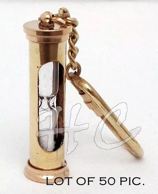 Lot of 50 Pcs Nautical Sand Timer Pendant Key chain Brass Hourglass Key ring