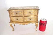Vintage Italian Florentine Miniature Chest Of Drawers Jewelry Box Gold Gilt 60s
