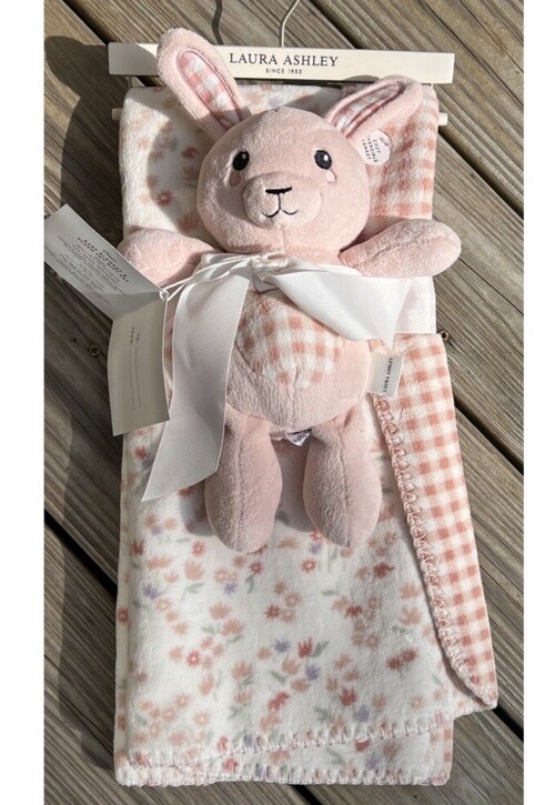 Laura Ashley Osian Pink Bunny Baby Blanket Plush Toy Floral Plaid
