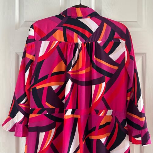 Trina Turk Nat Drawstring Shirt Dress Pink Geometric Print Women's Size Medium - Picture 9 of 13