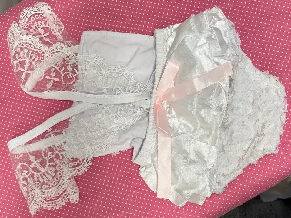 Traje de sol para bebé, Samgami, sin mangas, blanco, satinado/encaje, 3-9 meses, sesión de fotos Foto 2 de 4