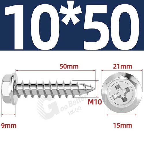 Flanged Self Tapping Screws Stainless Steel Hexagon Hex Head Tappers M3 M4 - M10 - Picture 83 of 89