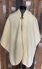 Vintage Cream Knit Poncho Cape w/ Wooden Buttons Soft Cozy Winter Layer XS  M