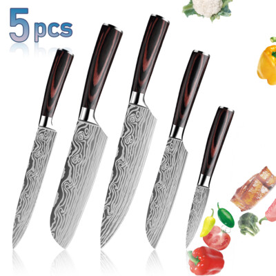 Kitchen Knife Set Japanese Damascus Pattern Chef Knives Stainless Steel Cleaver