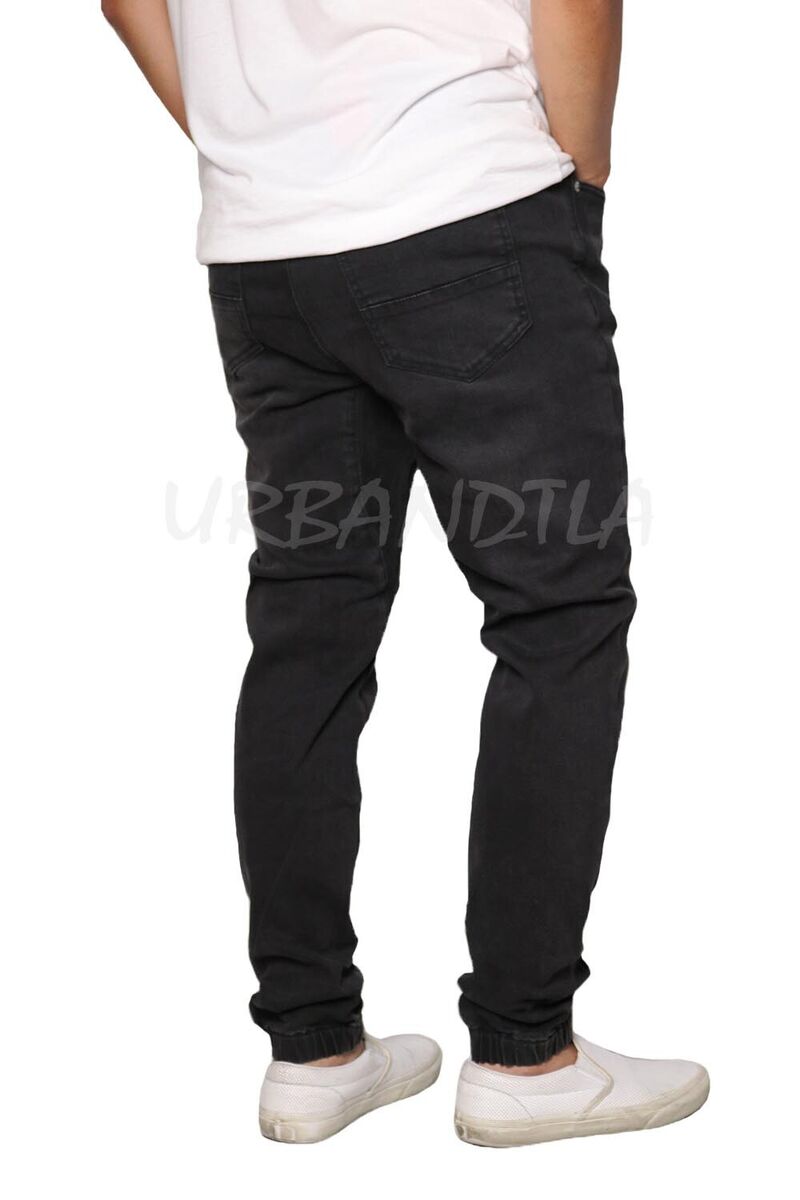 Men's Black Drop Crotch Denim Jogger Pants S-5XL VICTORIOUS Men's Black Drop Crotch Denim Jogger Pants S-5XL VICTORIOUS