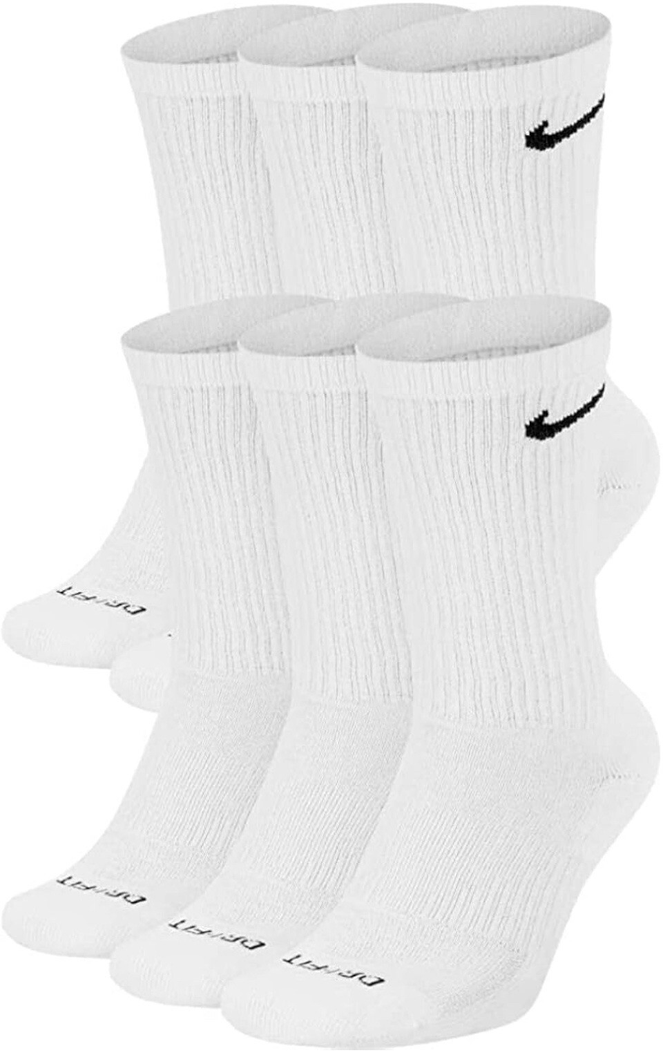Nike Crew White Dri Fit Men Socks 6 Pairs Large