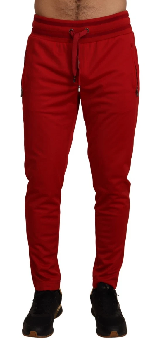 DOLCE & GABBANA Pants Red Polyester Logo Plaque Sweatpants IT46