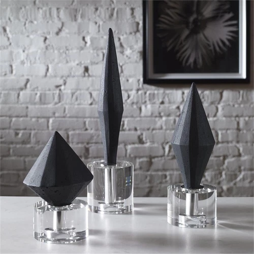 Uttermost Alize Stone and Crystal Sculptures in Elegant Black (Set of 3) - Picture 2 of 5