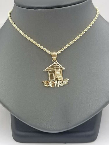10k Gold Trap House Charm Pendant 2.5mm 