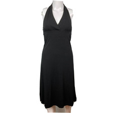 H&M Hennes Dress Womens Sz 36 4 Black Jersey Knit Surplice V Neck Halter A Line
