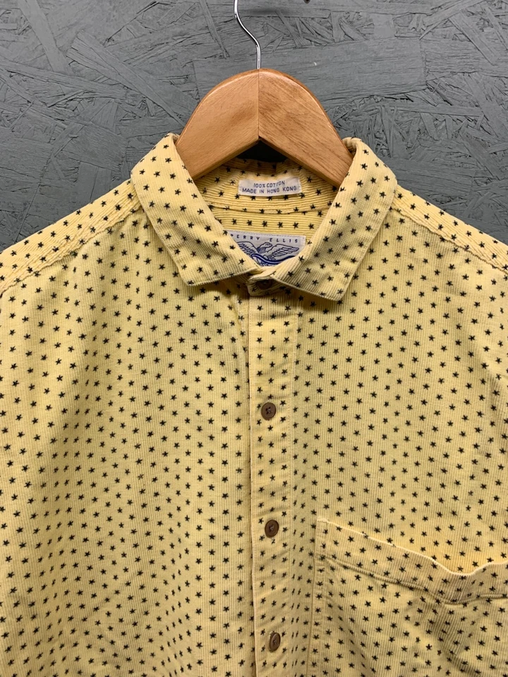 Perry Ellis America Corduroy Shirt Men's Large Yellow Star Print Long Sleeve - Image 2 of 4