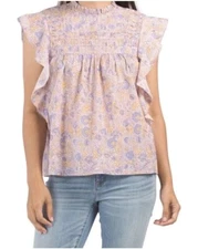 Anthropologie Love the Label Smocked Josepha Top Blouse Floral Lavender Size S