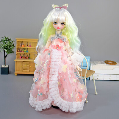 30cm Ball Joint Mädchen BJD Doll + Gesicht Make-up Und 2-color Augen Rosa Kleid