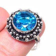 Swiss Blue Topaz Gemstone Handmade 925 Sterling Silver Jewelry Ring Size 7 US