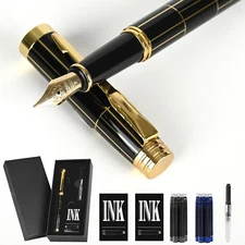 Pluma Estilografica Punta Mediana | Incluye 24 Cartuchos De Tinta: 12 Negros,1