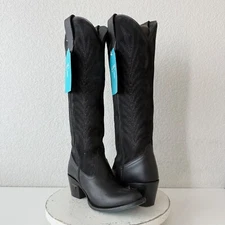 Lane Womens Jentry Cowboy Boots Black Leather Suede Western Tall Size 5.5