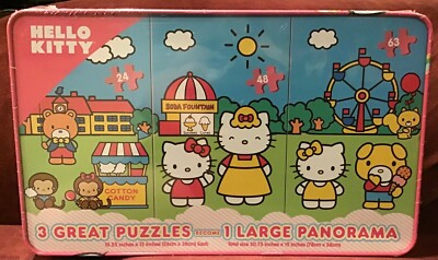 Hello Kitty Sanrio Tin Box 3 Great Puzzles Become 1 Large Panorama