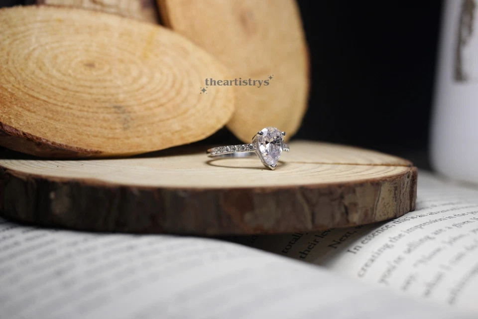 Moissanite 2.50 Carat Pear Cut Solitaire Engagement Ring Solid 14K White Gold - Image 3 of 4