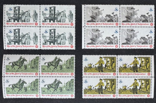 US Stamps, Scott #1476-79 American Bicentennial blocks of 4 set 1973 M/NH. Fresh