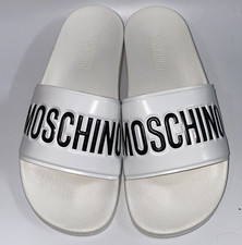 Moschino Logo Strap Slippers Black Unisex Size EU 40 White MS001PI