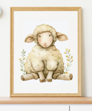 Sheep Plush Art Print, Nursery Print, Kids Wall Art Decor, Nursery Wall Decor