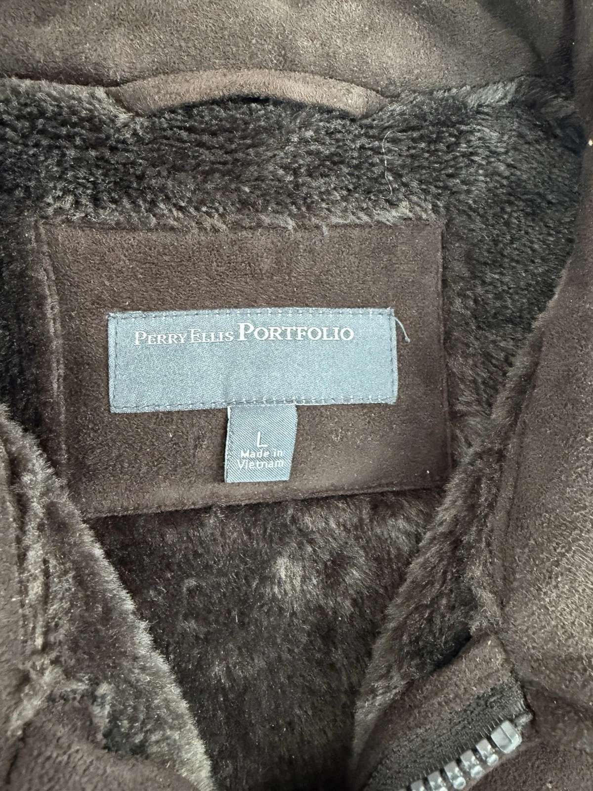 Perry Ellis Portfolio Men’s Brown Faux Suede Faux Fur Lined Zip Jacket L - product detail image 2