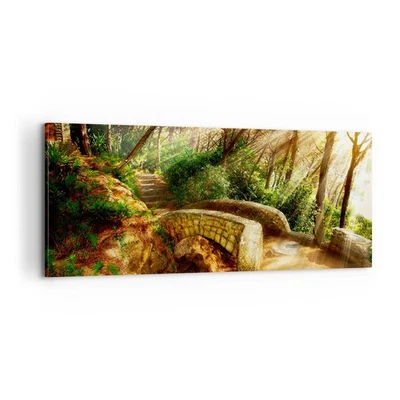 Cuadro Sobre Lienzo 100x40cm Cuadros Pared Camino puente de piedra bosque otoño - Imagen 1 de 4
