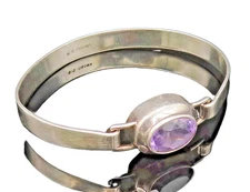 BOMA 925 Silver  Vintage Inlaid Oval Amethyst Bangle Bracelet  BT9632
