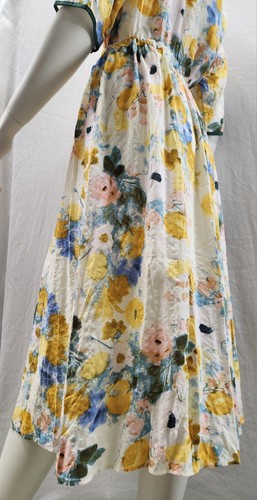 WATERCOLOUR sz M L 12 14 Pastel Floral MAXI DRESS Waist Cinch Tie V-neck #C5 - Picture 7 of 11