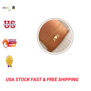 Authentic Dainty Heart Initial Bracelet 14K Gold Plated Layered Charm Jewelry for Women