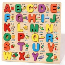 Wooden Letter Puzzle for Young Children, Uppercase Letter Puzzle ABC Cube