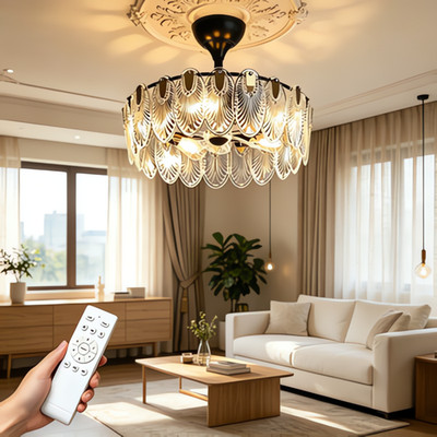 High-end Crystal Ceiling Fan Light for Dining Rooms with Remote Control 55cm