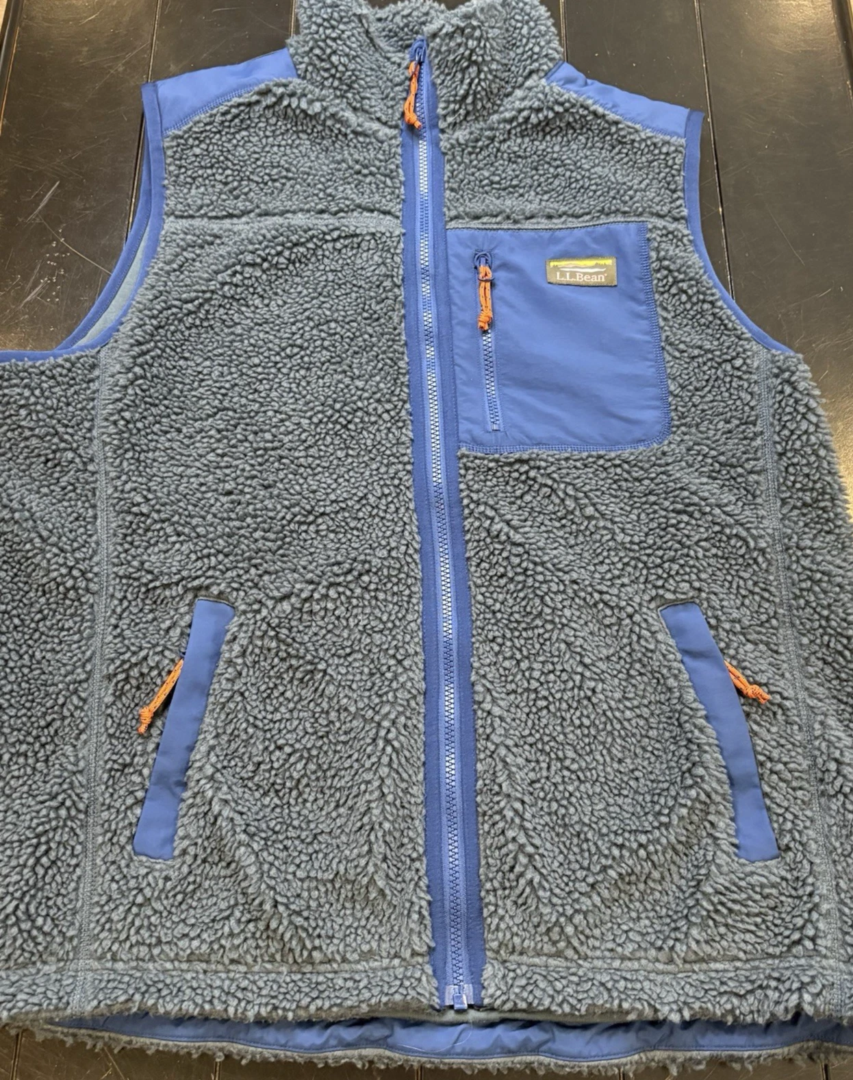LL Bean Sherpa Fleece Vest Men's L Full Zip Mock Neck Blue # 519060 Outdoors