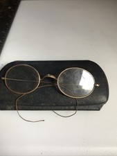 Antique Gold Eye Glasses Oval Lens Wire Rim With Case Marked IS2