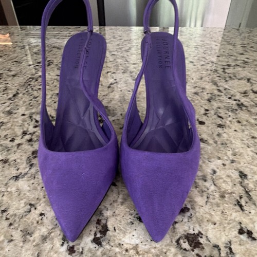 Journee Collection Women’s Purple Suede Pointed Toe Slingback Stiletto 7.5W