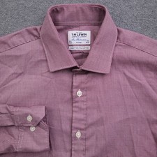 T.M. Lewin Dress Shirt Mens 15.5 34.5 Fitted Red Houndstooth Two Fold Cotton