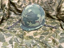 Original Vietnam War US M1 HELMET MITCHELL CAMO COVER & LINER —Fast Shipping!—