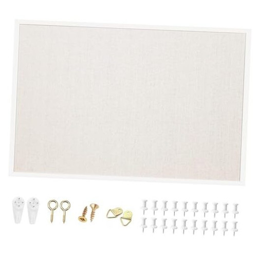 24'' x 36'' Linen Bulletin Board, White Framed Corkboard, White Oak 36" x 24" - Picture 1 of 8