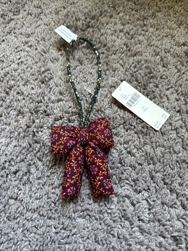 Vera Bradley Plush Puffy Bow Shaped Bag Charm Lattice Patchwork Mistletoe New