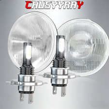 7 Inch Led Glass Headlight Round Original Classic Look Conversion Chrome Pair