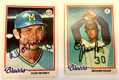 MILWAUKEE BREWERS Auto (2) Don Money, Moose Haas - EXCELLENT! Wall of Honor 