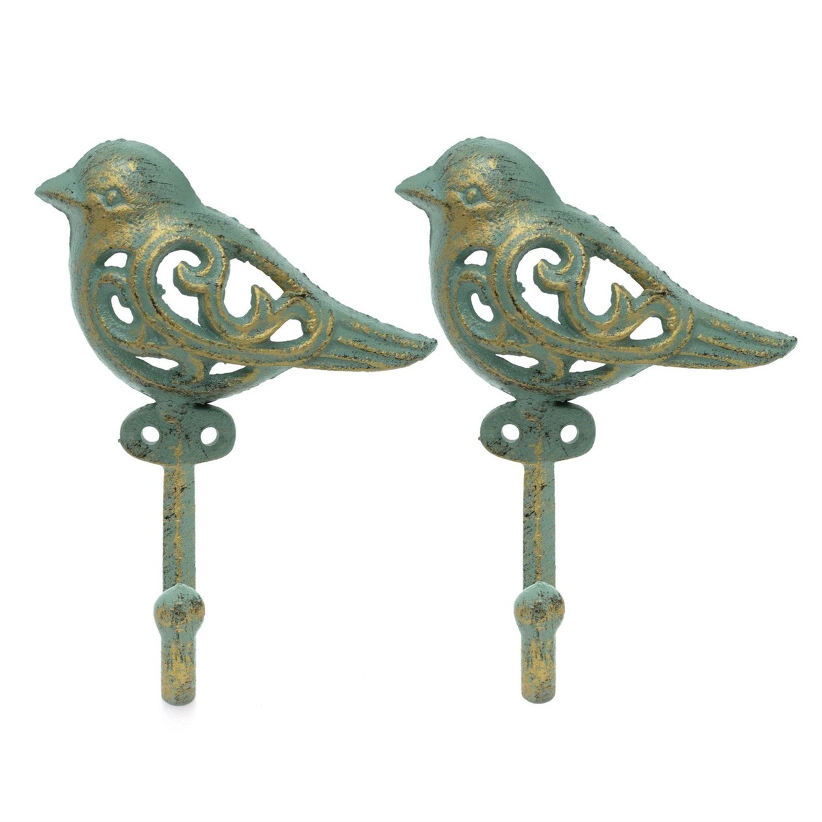 Set of Wrought Iron Bird Wall Hooks Distressed Iron Bird Coat