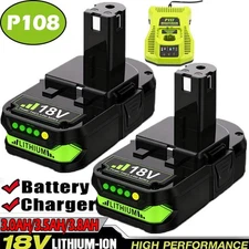 2X For Ryobi 18V High Capacity Battery Lithium-Ion P108 P102(Includes Charger)